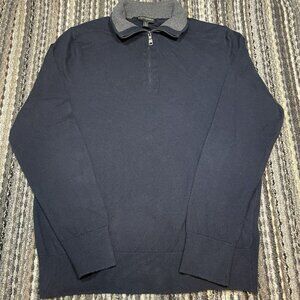 Banana Republic Sweater Mens Large Blue Navy Cotton Blend Quarter Zip Sweatshirt